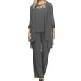 thumbnail image 1 of CHICTRY Womens Chiffon Pant Suits 3Pcs Formal Party Outfit Mother of The Bride Wedding Outfit Evening Gown Suit Gray XL, 1 of 4