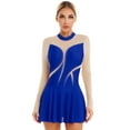 thumbnail image 1 of CHICTRY Womens Figure Ice Skating Dress Long Sleeve Gymnastics Leotard Shiny Rhinestone Sheer Mesh Dancewear Royal Blue XL, 1 of 7