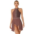 thumbnail image 1 of CHICTRY Womens Halter Backless Figure Skating Dress Sparkling Rhinestone Gymnastics Skirted Leotard Coffee-A L, 1 of 7