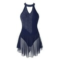 thumbnail image 1 of CHICTRY Womens Halter Backless Figure Skating Dress Sparkling Rhinestone Gymnastics Skirted Leotard Navy_Blue M, 1 of 7