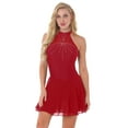 thumbnail image 1 of CHICTRY Womens Halter Shiny Rhinestones Skating Dress Strappy Back Dancewear, 1 of 7