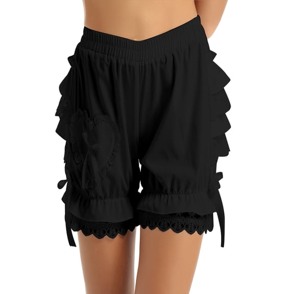 CHICTRY Womens Lace Ruffled Bloomers Pettipants Victorian Pumpkin Pants Booty Shorts Black S