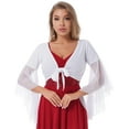 thumbnail image 1 of CHICTRY Womens Lace-up Belly Dance Tops V Neck Mesh Long Flare Sleeve Shawl Shrug Bolero Dancewear White One Size, 1 of 7