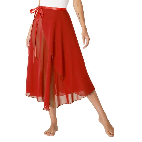 CHICTRY Womens Lyrical Belly Dance High Low Skirt Maxi Dance Skirt Ballroom Performance Flowy Skirt Red One Size