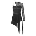 thumbnail image 1 of CHICTRY Womens Lyrical Dance Dress One Shoulder Lace Split Mesh Leotard Dress Figure Skating Costume Black S, 1 of 7