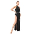thumbnail image 1 of CHICTRY Womens Modern Lyrical Ballroom Dancewear Shiny Rhinestone Halter Leotard Split Maxi Sheer Flowy Tulle Dress Black L, 1 of 7