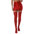 thumbnail image 1 of CHICTRY Womens Oil Shiny Pencil Mini Skirt with Silky Stockings Set for Club Performance Red L, 1 of 7