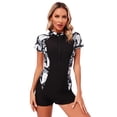 thumbnail image 1 of CHICTRY Womens One Piece Swimsuit Printed Quickly-dry Swimming Suit Boyleg Half Zip Sporty Swimwear Black&Grey XL, 1 of 7