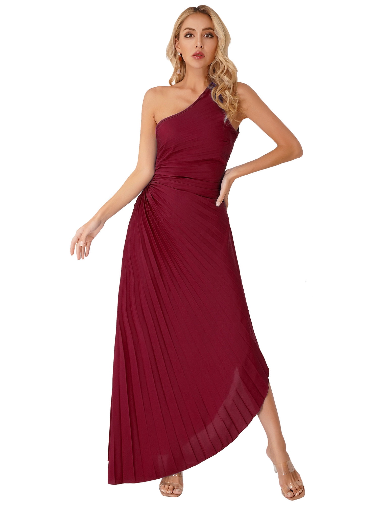 so flirty burgundy one-shoulder cutout asymmetrical dress Venetia Burgundy One-Shoulder Tie-Back Maxi Dress – Club L London main image 1