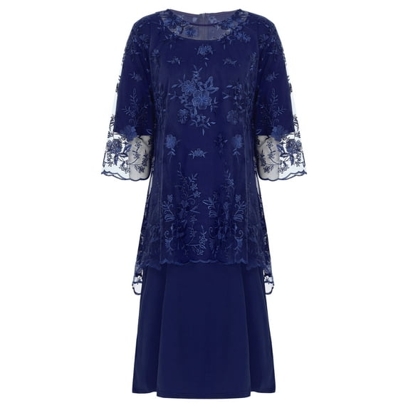 CHICTRY Womens Plus Size Cocktail Evenings Dress Birthday Wedding Guest Tube Dress with Embroidery Lace Cover Ups Navy Blue M