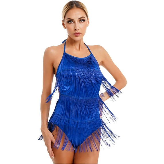 CHICTRY Womens Sequins Fringes Latin Dancewear Shiny Tassels Rumba Flapper Dress