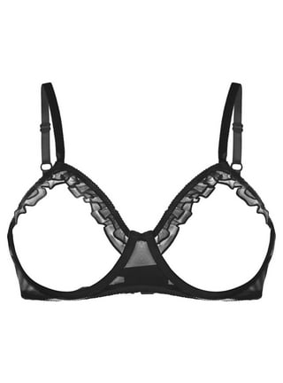 Womens Sexy Half Cup Bras Open Cups Lingerie Bra Top Sheer Floral Lace  Underwired Bralette
