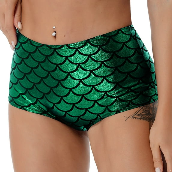 CHICTRY Womens Shiny Fish Scale Patterns Hot Pants High Waisted Shorts Rave Pole Dancing Costume A Green One Size