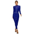 thumbnail image 1 of CHICTRY Womens Shiny Rhinestone Figure Skating Bodysuit Mesh Patchwork Long Sleeve Dance Gymnastics Unitard Royal Blue XXL, 1 of 7