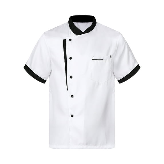 CHICTRY Womens Unisex Chef Coat Short Sleeve Double-Breasted Jacket Kitchen Cook Restaurant T-Shirt Uniform White 4XL