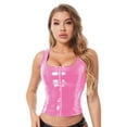 thumbnail image 1 of CHICTRY Womens Wet Look PVC Leather Cropped Tank Bustier Top Front Zipper Gothic Tops Pink XL, 1 of 7