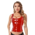 thumbnail image 1 of CHICTRY Womens Wet Look PVC Leather Cropped Tank Bustier Top Front Zipper Gothic Tops Red XL, 1 of 7