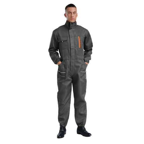 CHICTRY Work Overalls for Men One Piece Wear-Resistant Mechanics Jumpsuit Long Sleeve Coveralls Gray 175/XL