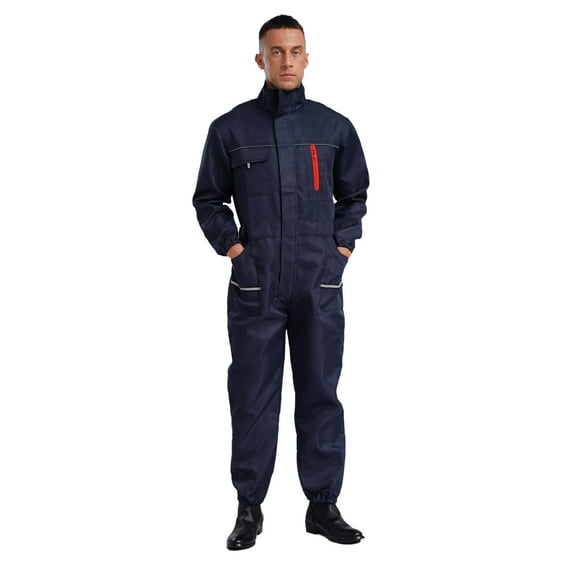 CHICTRY Work Overalls for Men One Piece Wear-Resistant Mechanics Jumpsuit Long Sleeve Coveralls Navy Blue 170/L