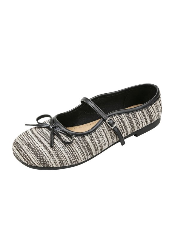Mary Jane Bow Flats for Women Slip On Lightweight Ballet Flats Backless Mules with Ankle Strap Flats for Casual Dressy