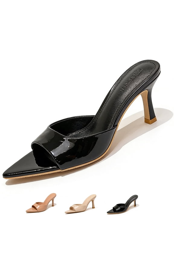 2.75 IN Kitten Heels for Women Pointed Open toe Heels for Women Slip On Backless Mule Sandals Dress Shoes