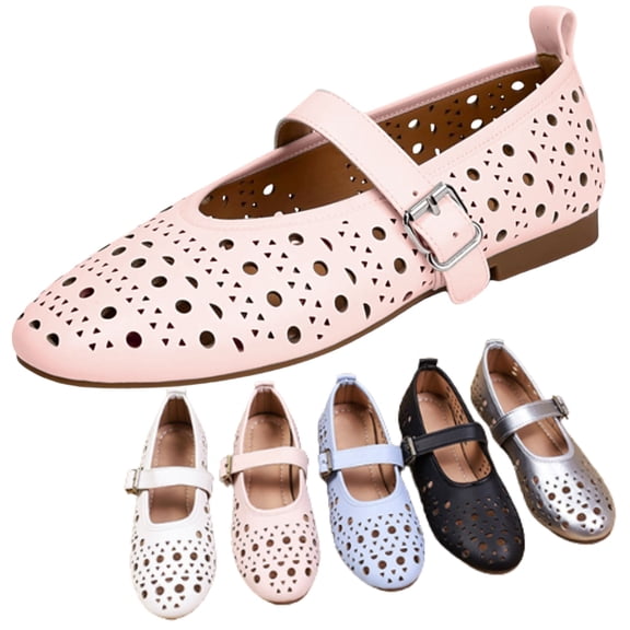 CHICVOMEY Breathable Mesh Mary Jane Shoes for Women Leather Ballet Flats with Buckle Fashion Fishnet Flats for Women Casual & Work Fashion Flats