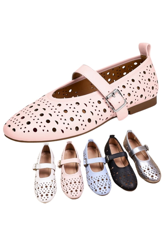 Breathable Mesh Mary Jane Shoes for Women Leather Ballet Flats with Buckle Fashion Fishnet Flats for Women Casual & Work Fashion Flats