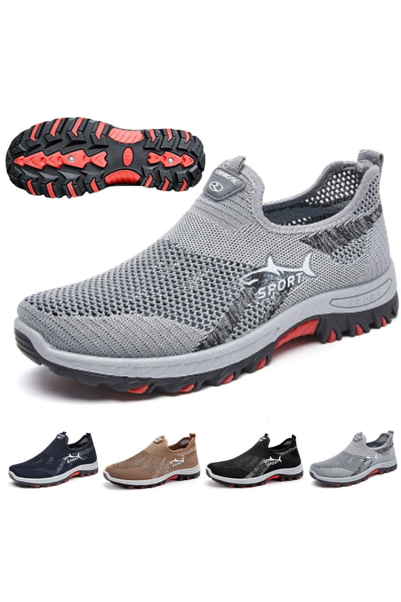 Breathable Walking Sneakers for Men Lightweight Slip-On Sneakers with Slip-Resistant for Running Trekking Camping