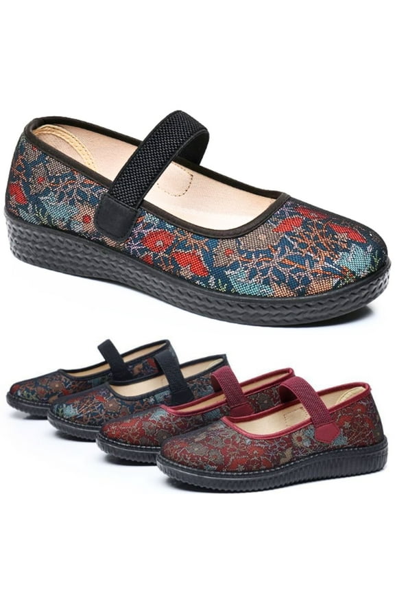 Casual Flats for Women Flower Embroidered Slip-On Flats Breathable Mesh Mary Jane Flats for Women Casual & Work Ballet Flats