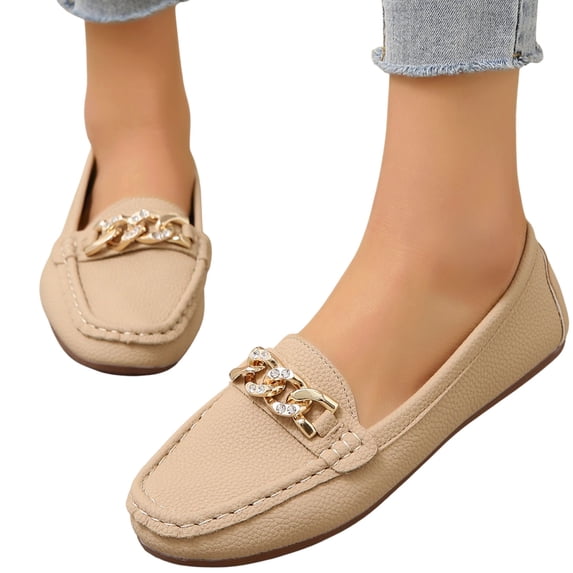 CHICVOMEY Comfort Flats for Women Non-Slip Women Loafers with Gold Chain Soft Slip-On Flats Casual & Work for Loafers