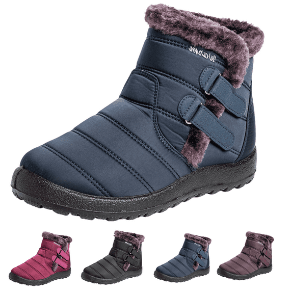 CHICVOMEY Comfort Winter Snow Boots for Women Waterproof Short Booties with Warm Fur Lined Slip On Ankle Boots for Indoor & Outdoor