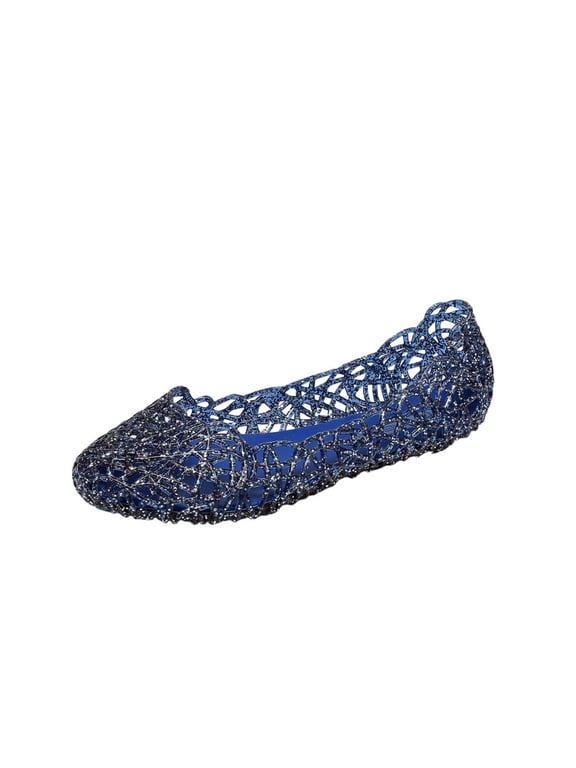 Comfortable Womens Flats Lightweight Slip-on Jelly Shoes Casual Non-slip Flat Shoes Suitable for Holiday and Beach