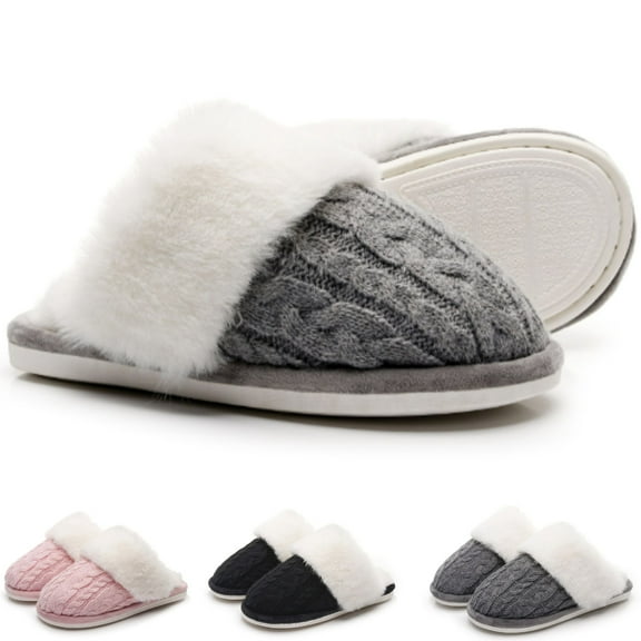 CHICVOMEY Cozy Plush Slippers for Women & Men Soft Cotton with Chenille Lining Non-Slip Indoor/Outdoor House Slippers