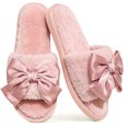 thumbnail image 1 of CHICVOMEY Cute Slippers for Women with Bow Fuzzy Open-Toe Slippers Memory Foam Indoor Slippers Soft Comfy House Shoes, 1 of 9
