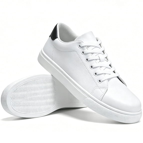 CHICVOMEY Fashion Sneakers for Men Skate Shoes Synthetic Leather White Sneakers Low Top White Tennis Shoes Lace up Casual Sneakers for Shcool