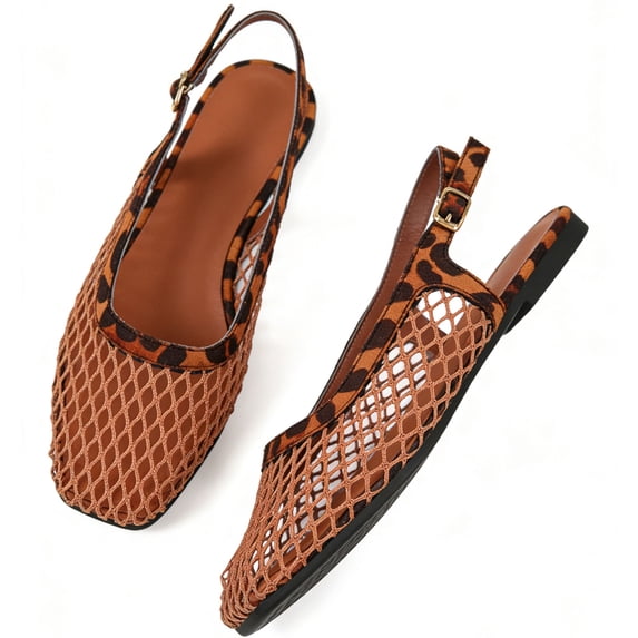 CHICVOMEY Fishnet Flats for Women Ballet Flats Slingback Flats for Casual Work Fashion Sandals