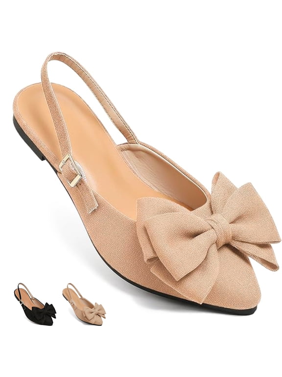 Flats for Women Bow Pointed Toe Slingback Adjustable Buckle Ballet Flats with Memory Foam Ballet Flats