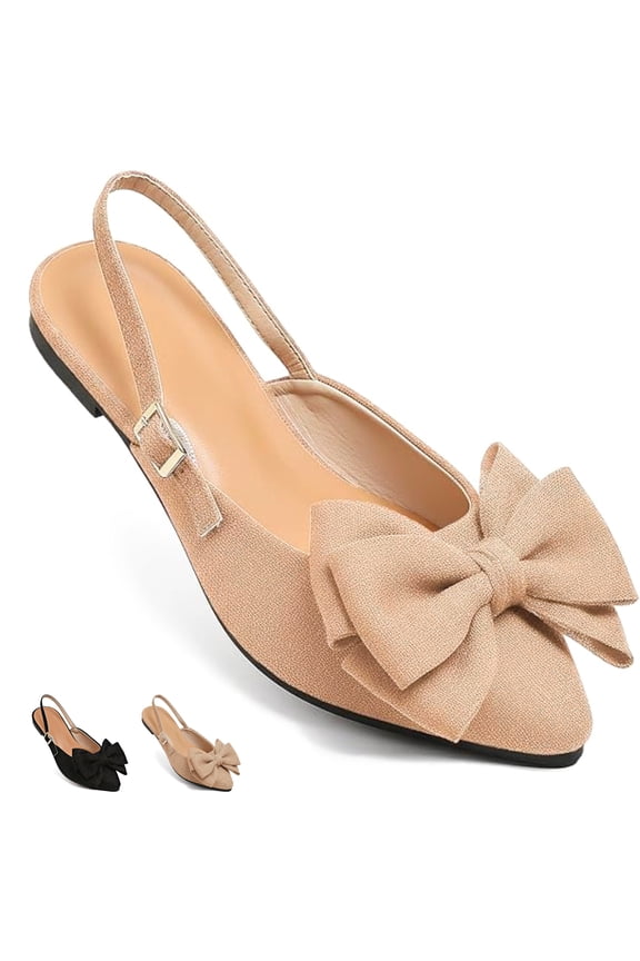 Flats for Women Bow Pointed Toe Slingback Adjustable Buckle Ballet Flats with Memory Foam Ballet Flats