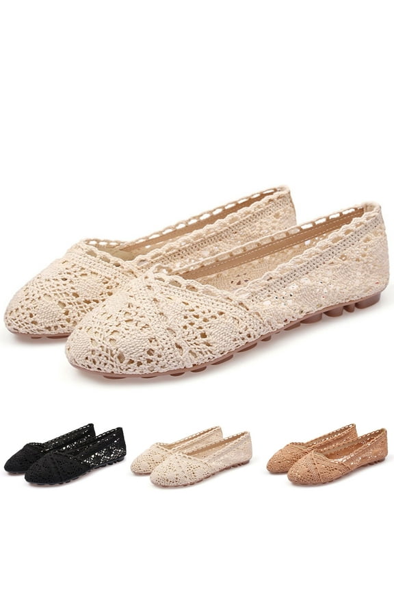 Flats for Women Breathable Mesh Flats with Flower Embroideried Lace Boho Ballet Flats Slip on Shoes Dress&Casual