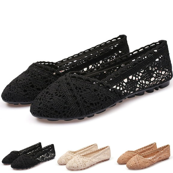 CHICVOMEY Flats for Women Breathable Mesh Flats with Flower Embroideried Lace Boho Ballet Flats Slip on Shoes Dress&Casual