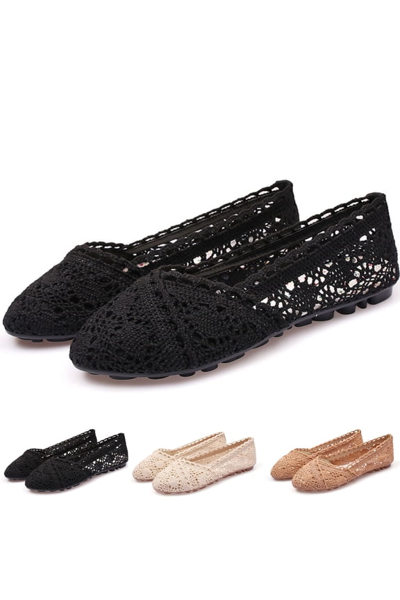 Flats for Women Breathable Mesh Flats with Flower Embroideried Lace Boho Ballet Flats Slip on Shoes Dress&Casual