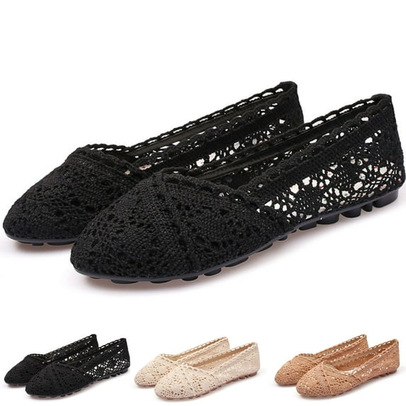 CHICVOMEY Flats for Women Breathable Mesh Flats with Flower Embroideried Lace Boho Ballet Flats Slip on Shoes Dress&Casual