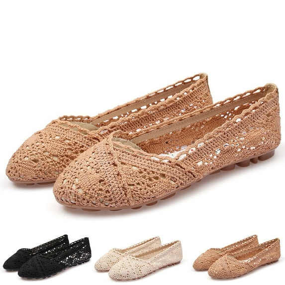CHICVOMEY Flats for Women Breathable Mesh Flats with Flower Embroideried Lace Boho Ballet Flats Slip on Shoes Dress&Casual