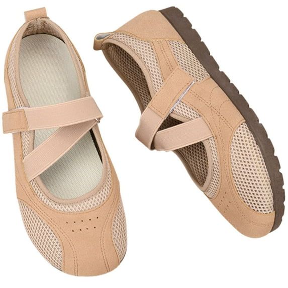 CHICVOMEY Flats for Women Breathable Mesh Mary Jane Flats for Women Casual & Work Ballet Flats Slip On Shoes with Velcro Strap