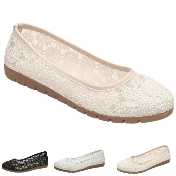CHICVOMEY Floral Lace Ballet Flats for Women Slip On Flats for Women Dance Casual & Work Ballet Flats Breathable Mesh Flats with Non Slip Sole