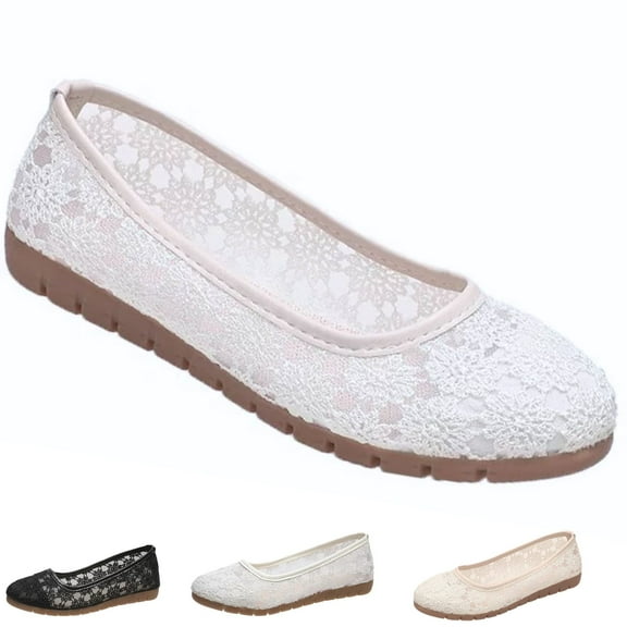 CHICVOMEY Floral Lace Ballet Flats for Women Slip On Flats for Women Dance Casual & Work Ballet Flats Breathable Mesh Flats with Non Slip Sole