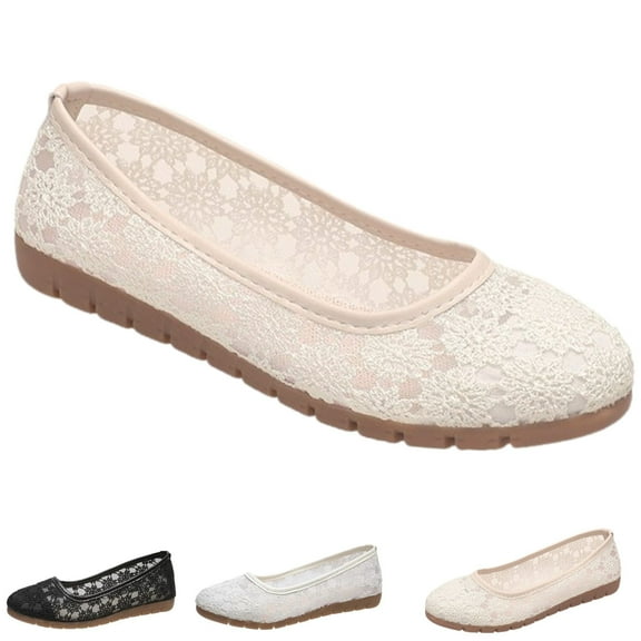 CHICVOMEY Floral Lace Ballet Flats for Women Slip On Flats for Women Dance Casual & Work Ballet Flats Breathable Mesh Flats with Non Slip Sole