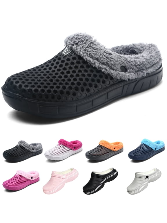 Fur Lined Garden Clogs for Women & Men Slippers Waterproof Winter Warm Fuzzy Slippers for Women Indoor Outdoor House Slippers