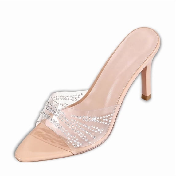 CHICVOMEY High Heels for Women Pointed Toe 2.76in Stiletto Sexy Clear Transparent Strap Rhinestone Dress Sandals Formal Occasion Banquet Stage