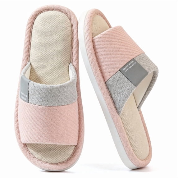 CHICVOMEY Hosue Slippers for Women Open Toe Slip-On Home Shoes Linen ...